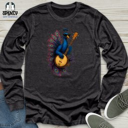 Peacock Rockstar With Banjo Unisex Long Sleeve Tee Gift For Animal Lover