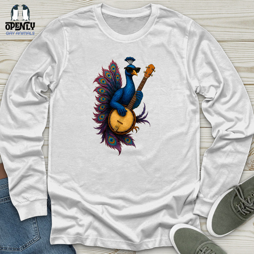Peacock Rockstar With Banjo Unisex Long Sleeve Tee Gift For Animal Lover