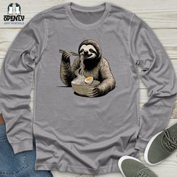 Sloth Eating Noodles Unisex Long Sleeve Tee Gift For Animal Lover