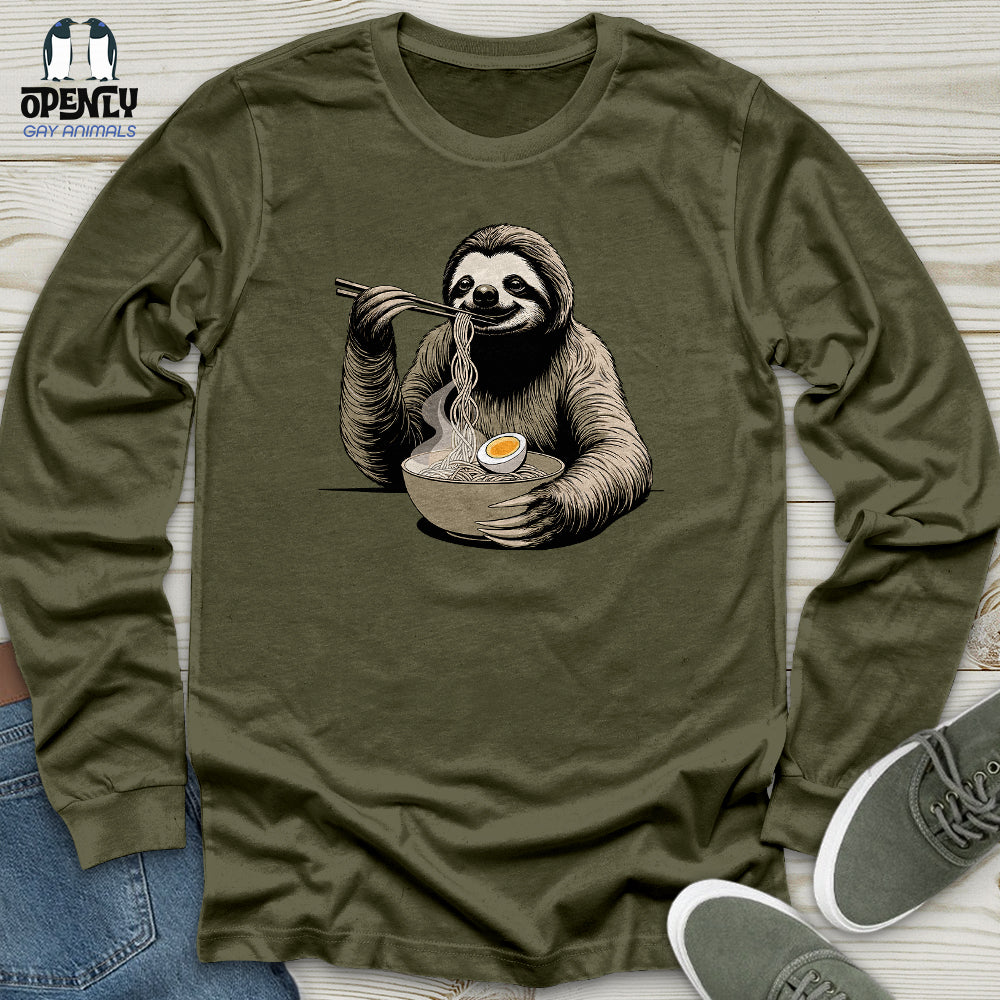 Sloth Eating Noodles Unisex Long Sleeve Tee Gift For Animal Lover