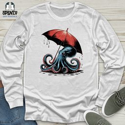 Octopus Holding Umbrella Unisex Long Sleeve Tee Gift For Animal Lover