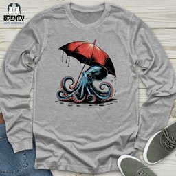 Octopus Holding Umbrella Unisex Long Sleeve Tee Gift For Animal Lover
