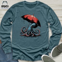 Octopus Holding Umbrella Unisex Long Sleeve Tee Gift For Animal Lover
