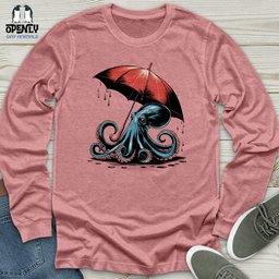 Octopus Holding Umbrella Unisex Long Sleeve Tee Gift For Animal Lover