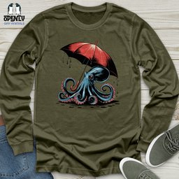 Octopus Holding Umbrella Unisex Long Sleeve Tee Gift For Animal Lover
