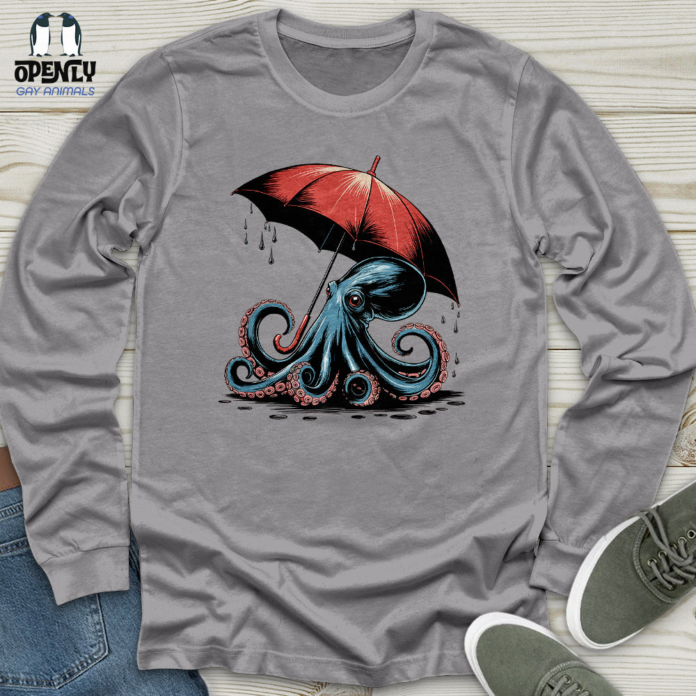 Octopus Holding Umbrella Unisex Long Sleeve Tee Gift For Animal Lover