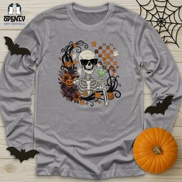 Skeleton Drink Wine Unisex Long Sleeve Tee Gift For Animal Lover