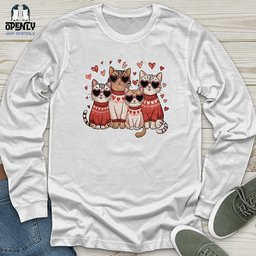 Valentine Cats Unisex Long Sleeve Tee Gift For Cat Lover