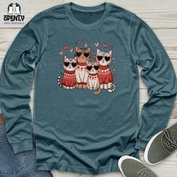 Valentine Cats Unisex Long Sleeve Tee Gift For Cat Lover