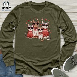 Valentine Cats Unisex Long Sleeve Tee Gift For Cat Lover