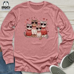 Valentine Cats Unisex Long Sleeve Tee Gift For Cat Lover