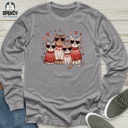 Valentine Cats Unisex Long Sleeve Tee Gift For Cat Lover