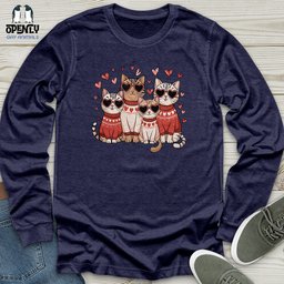 Valentine Cats Unisex Long Sleeve Tee Gift For Cat Lover