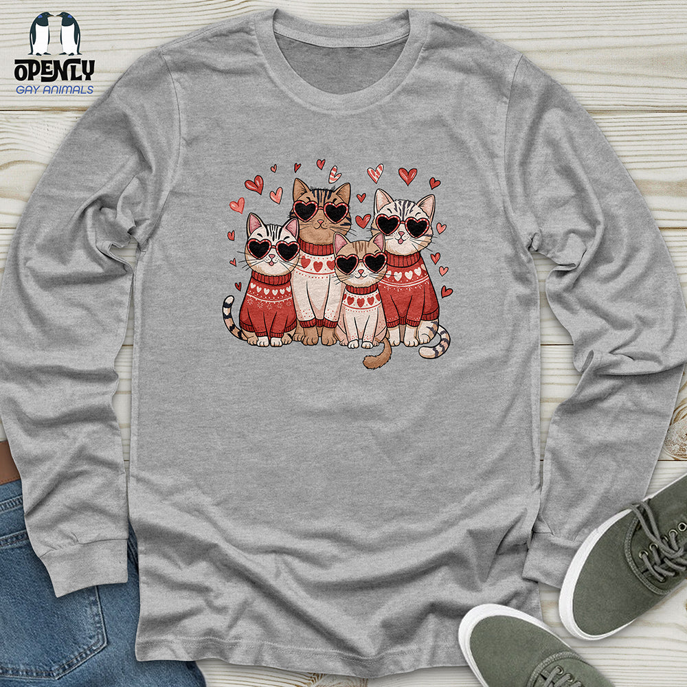 Valentine Cats Unisex Long Sleeve Tee Gift For Cat Lover