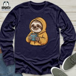 Sloth With Coffee Unisex Long Sleeve Tee Gift For Animal Lover