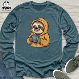 Sloth With Coffee Unisex Long Sleeve Tee Gift For Animal Lover