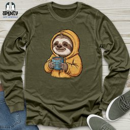 Sloth With Coffee Unisex Long Sleeve Tee Gift For Animal Lover