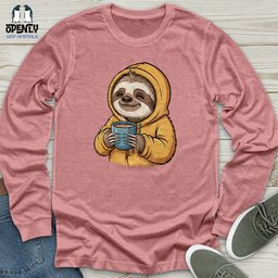 Sloth With Coffee Unisex Long Sleeve Tee Gift For Animal Lover