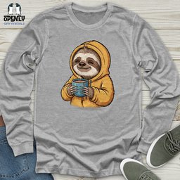Sloth With Coffee Unisex Long Sleeve Tee Gift For Animal Lover