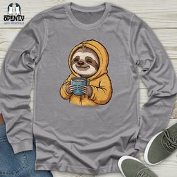 Sloth With Coffee Unisex Long Sleeve Tee Gift For Animal Lover