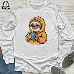 Sloth With Coffee Unisex Long Sleeve Tee Gift For Animal Lover