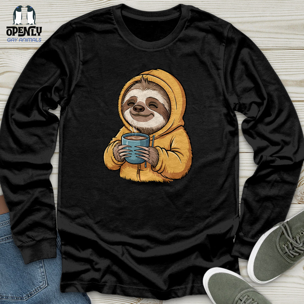 Sloth With Coffee Unisex Long Sleeve Tee Gift For Animal Lover