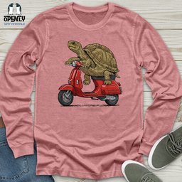 Turtle On A Scooter Unisex Long Sleeve Tee Gift For Animal Lover