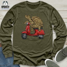 Turtle On A Scooter Unisex Long Sleeve Tee Gift For Animal Lover