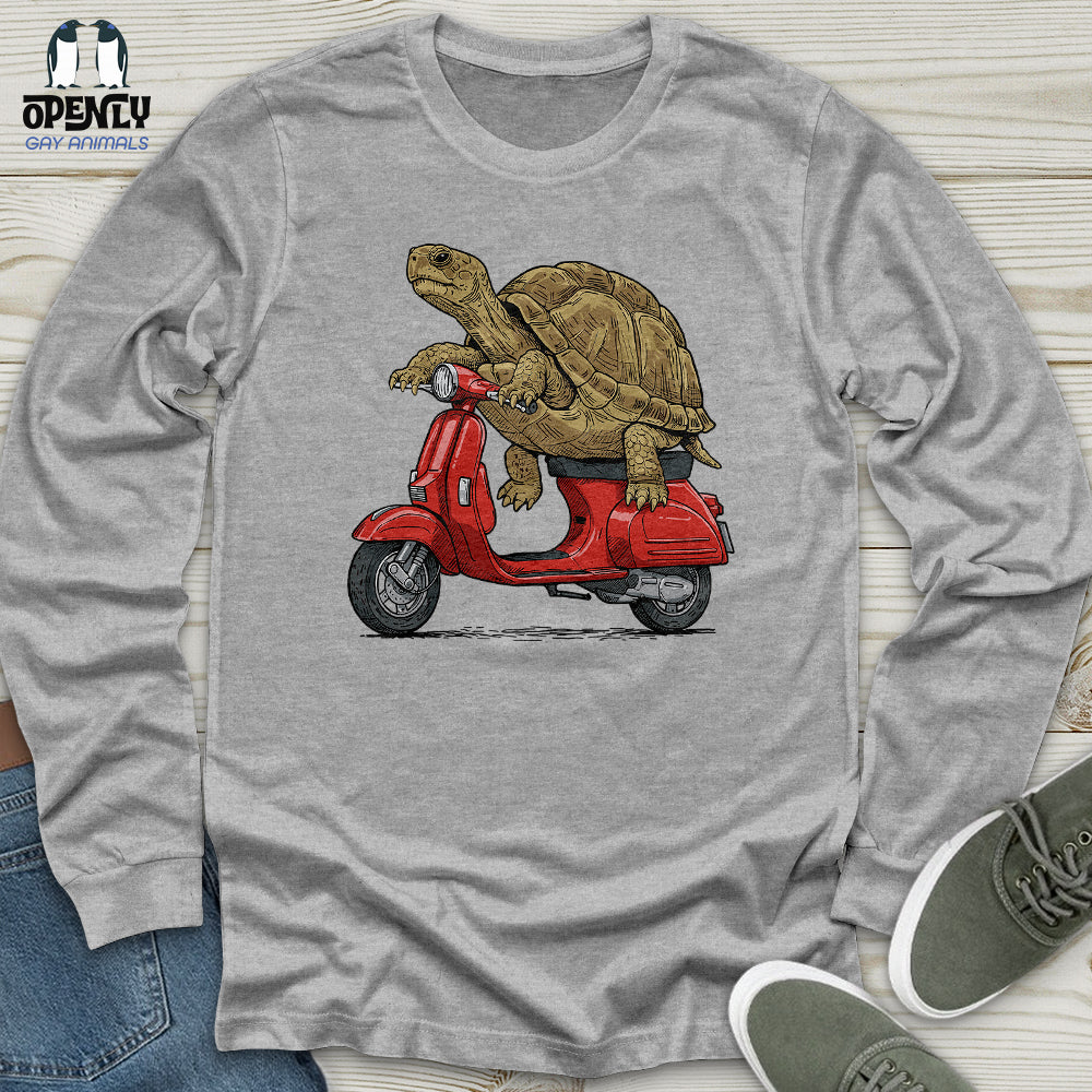 Turtle On A Scooter Unisex Long Sleeve Tee Gift For Animal Lover