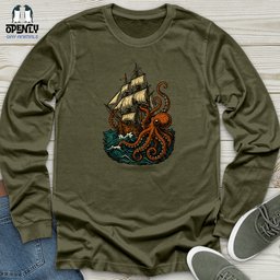 Octopus Attack Pirate Ship Unisex Long Sleeve Tee Gift For Animal Lover