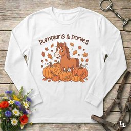 Pumpkins And Ponies Long Sleeve Tee Gift For Horse Lover