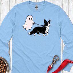 Cardigan Welsh Corgi Black And White Ghost Walk Long Sleeve Shirt Gift For Dog Lover