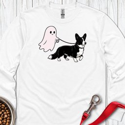 Cardigan Welsh Corgi Black And White Ghost Walk Long Sleeve Shirt Gift For Dog Lover