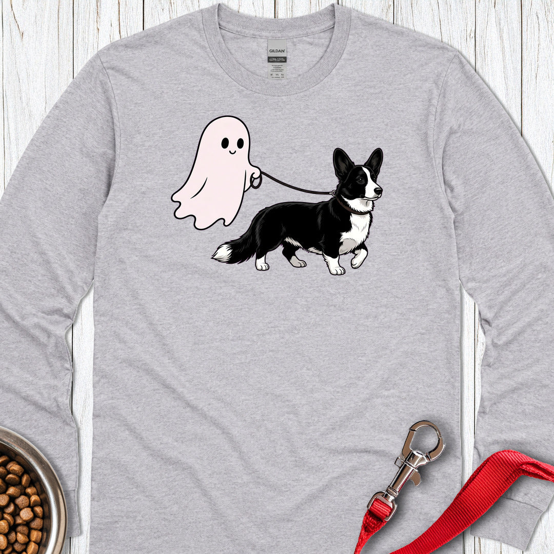 Cardigan Welsh Corgi Black And White Ghost Walk Long Sleeve Shirt Gift For Dog Lover