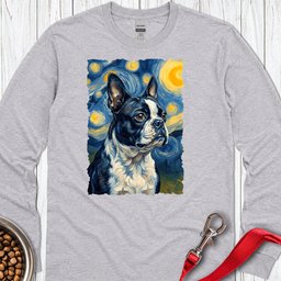 Boston Terrier Van Gogh Long Sleeve Shirt Gift For Dog Lover