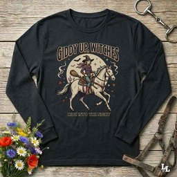 Giddy Up Witches Long Sleeve Tee Gift For Horse Lover