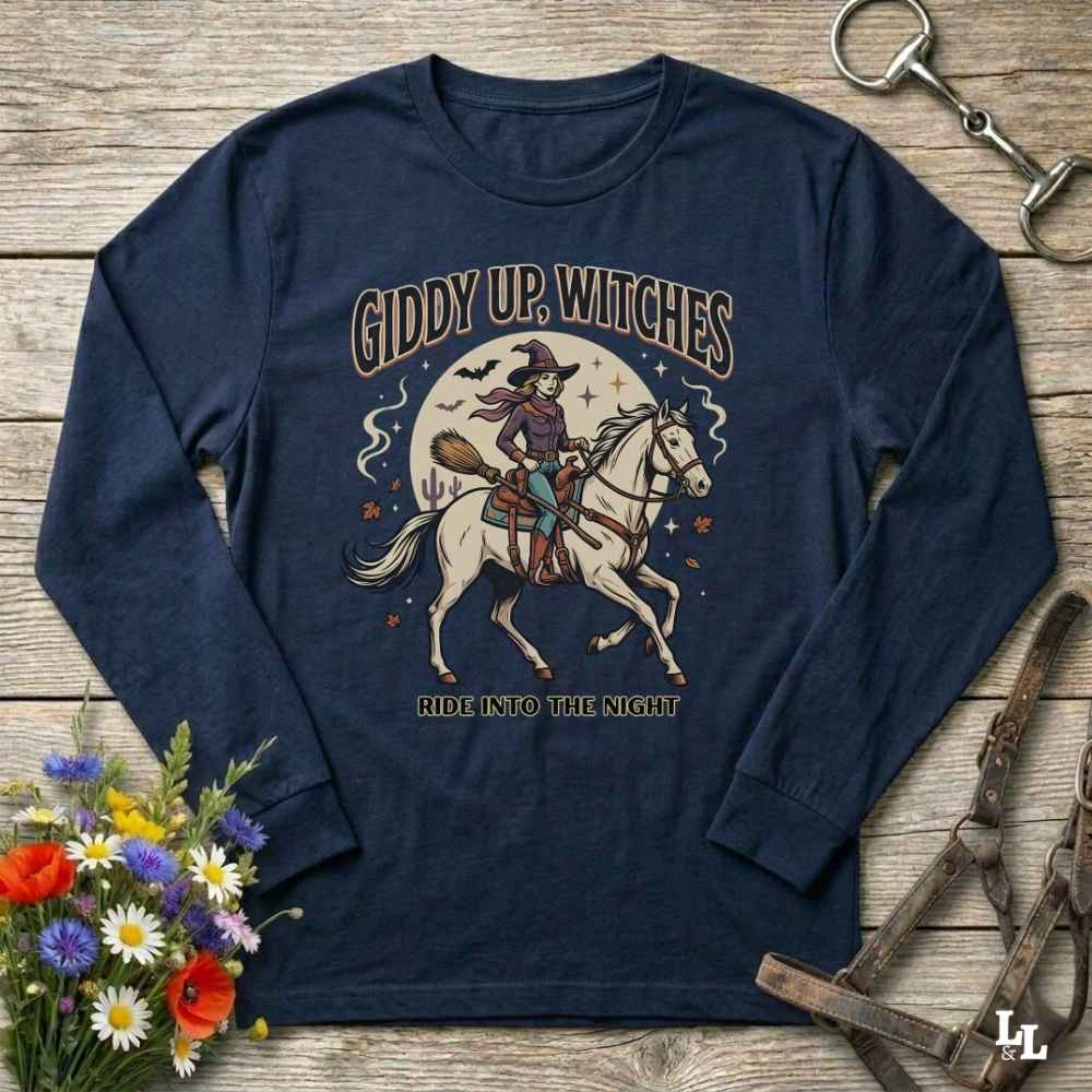 Giddy Up Witches Long Sleeve Tee Gift For Horse Lover