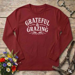Grateful And Grazing Long Sleeve Tee Gift For Horse Lover