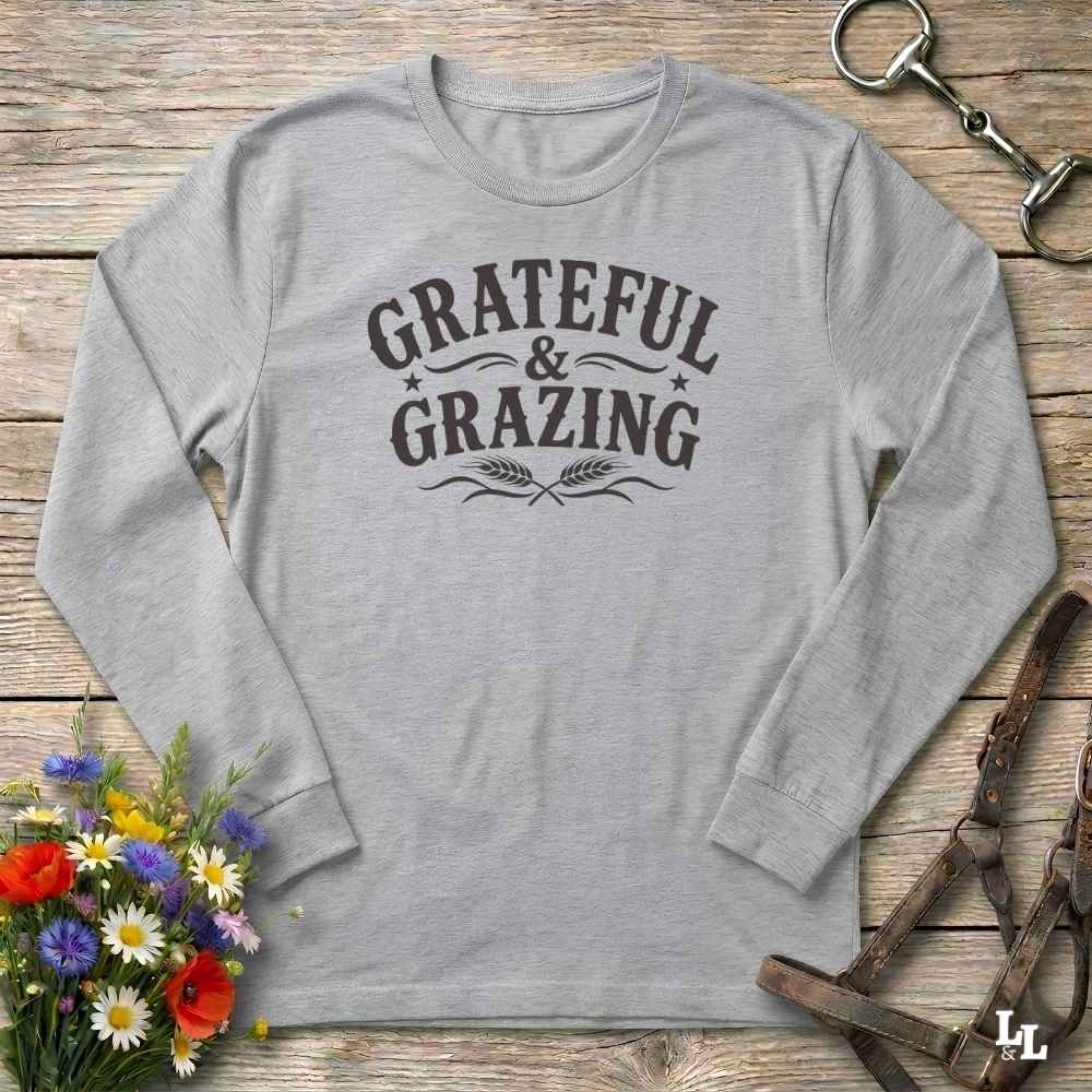 Grateful And Grazing Long Sleeve Tee Gift For Horse Lover