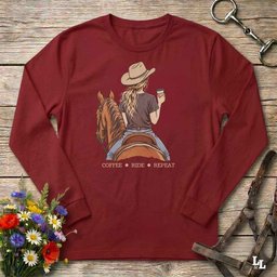 Coffee Ride Repeat Long Sleeve Tee Gift For Horse Lover