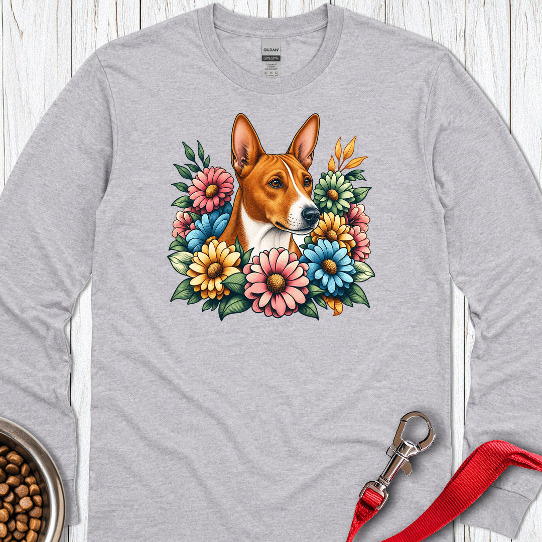 Basenji Flower Wreath Long Sleeve Shirt Gift For Dog Lover