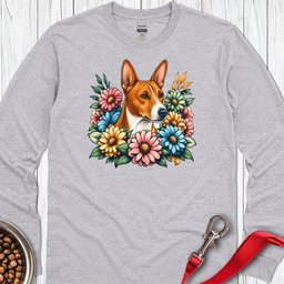 Basenji Flower Wreath Long Sleeve Shirt Gift For Dog Lover