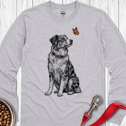 Australian Shepherd Butterfly Long Sleeve Shirt Gift For Dog Lover