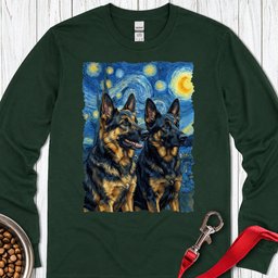 2 German Shepherds Van Gogh Long Sleeve Shirt Gift For Dog Lover