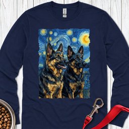 2 German Shepherds Van Gogh Long Sleeve Shirt Gift For Dog Lover