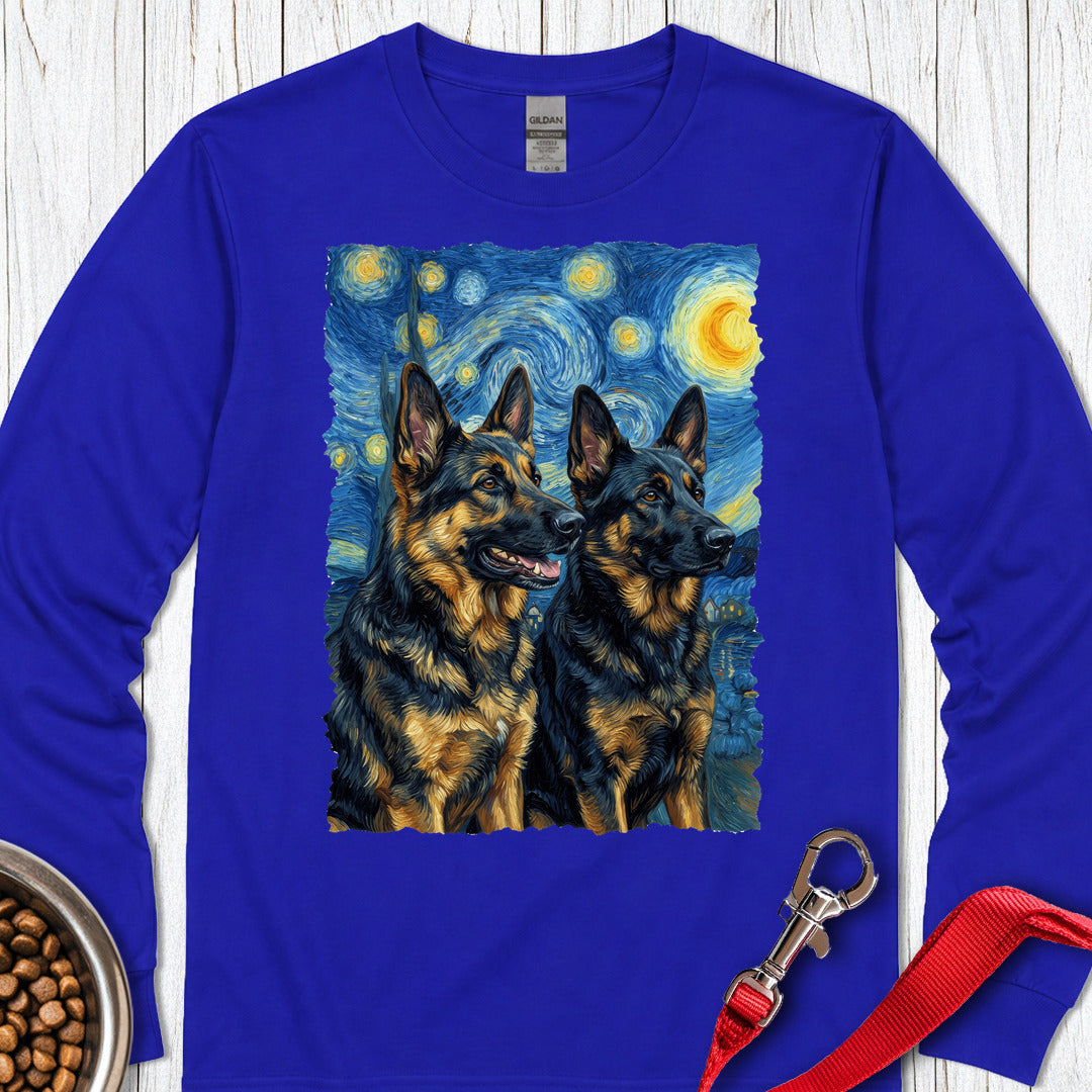2 German Shepherds Van Gogh Long Sleeve Shirt Gift For Dog Lover