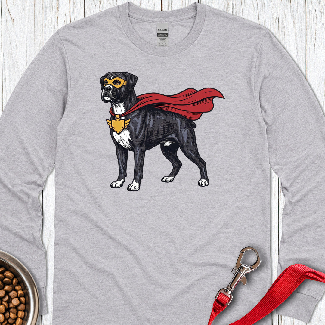 Black Boxer Superhero Long Sleeve Shirt Gift For Dog Lover