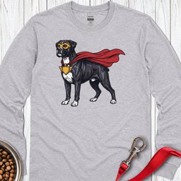 Black Boxer Superhero Long Sleeve Shirt Gift For Dog Lover