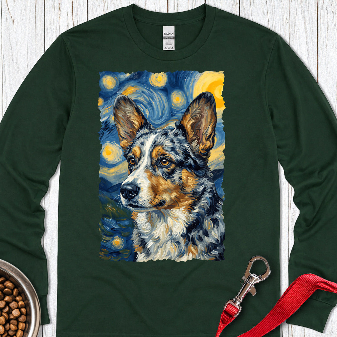 Cardigan Welsh Corgi Blue Merle Van Gogh Long Sleeve Shirt Gift For Dog Lover