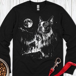 Boston Terrier Moonlight Long Sleeve Shirt Gift For Dog Lover
